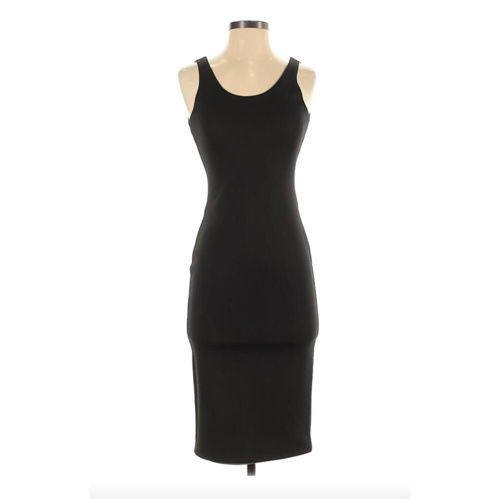 BOULEE Black Scuba Midi Dress Sz 0 Sleeveless Scoop Neck Bodycon Reversible Gray
